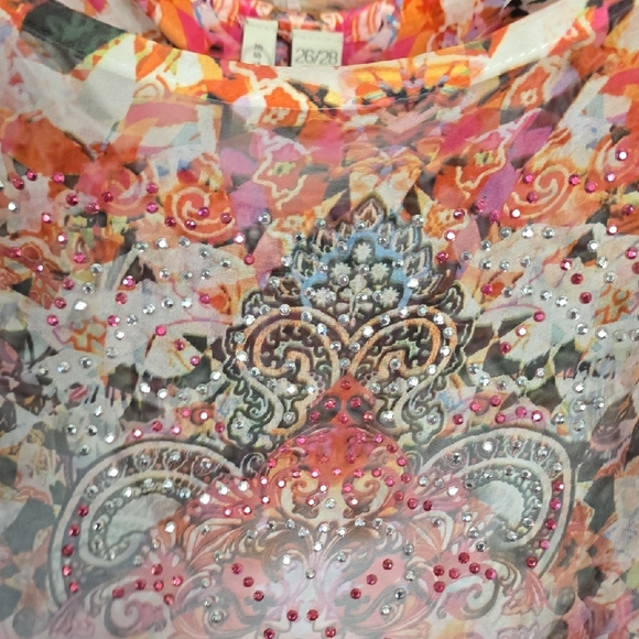 C.EST 1946 Tank Top W/ Matching Pattern Sheer Poncho Style Overlay Plus Sz 26/28 - Picture 3 of 11